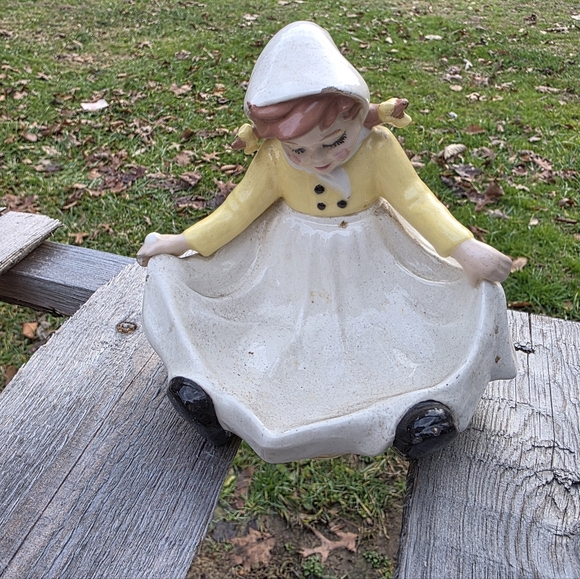 handmade Other - Vtg Ceramic Figurine 1980s Girl Flower Girl With Hat Cottagecore Southern Belle